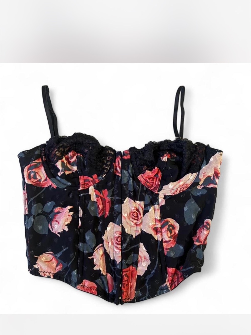 Urban Outfitters Out From Under Dark Navy Floral Lace Corset Bustier Size S